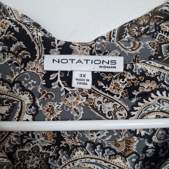 Notation Bundle Of 2 Cream Black Striped & Paisley Print Long Sleeve Shirt Sz 3X - Picture 6 of 11